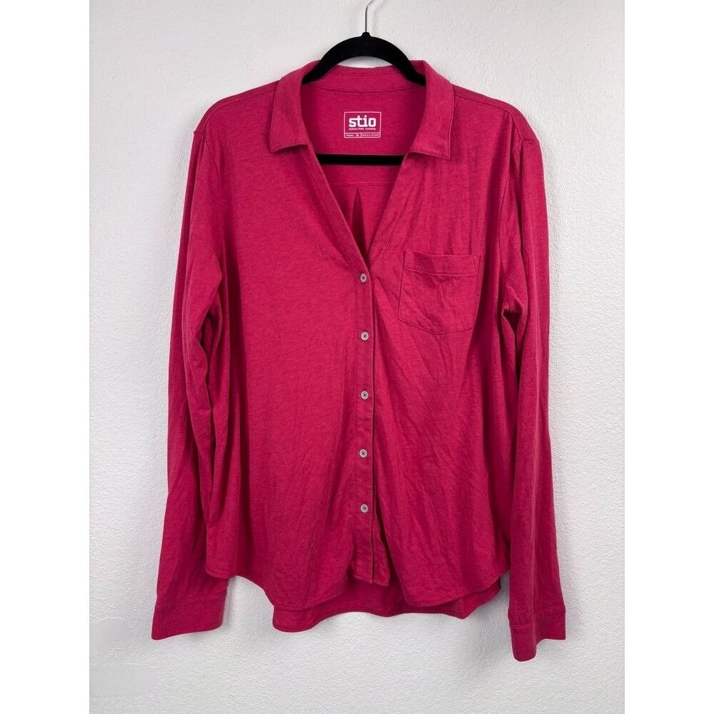 Stio women's XL red long sleeve collared button down casual stretch shirt top